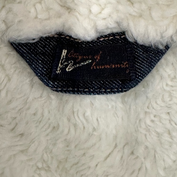 Citizens of Humanity Faux Fur Denim Jacket, Embroidered Front Pockets. Size 8 - Picture 13 of 14